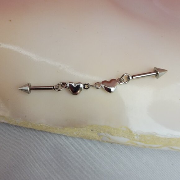 14G double heart industrial barbell flexible design with ball ends - Picture 2 of 2